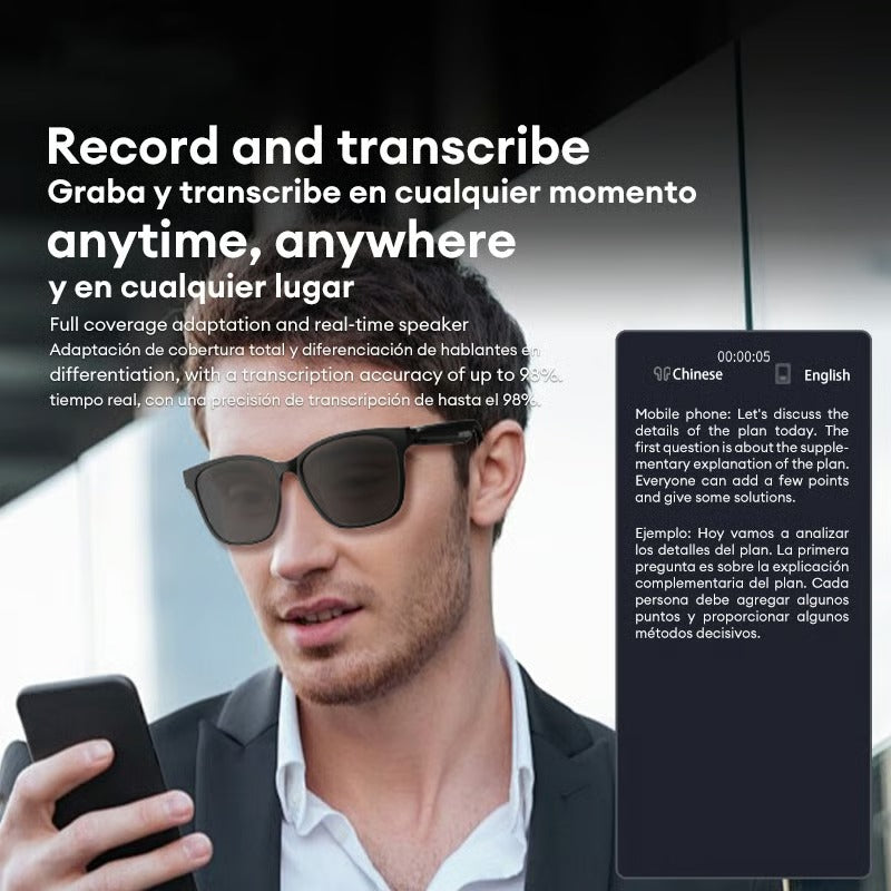 Slimme Vertaalbril | Real-time AI Vertaling | Bluetooth 5.4 | 55mAh Batterij