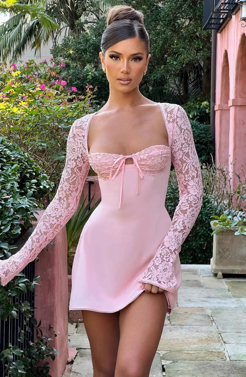 Alexa™ | Dames Sexy Mini Bustier Jurk | Kanten Mouwen