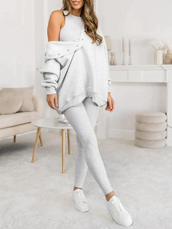 Dames 3-Delig Lounge Set | Hoodie, Vest & Broek | Zachte Stof met Ademend Weefsel