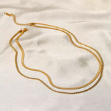 Dames Layered Ketting | Goudkleurig | Dubbele Visgraat & Gedraaide Schakel