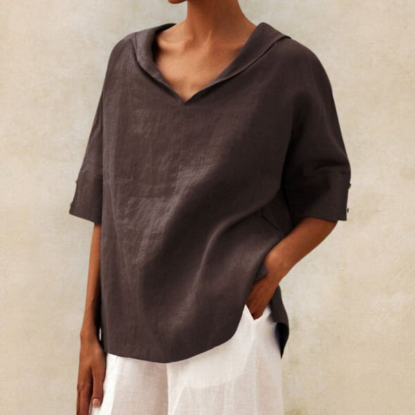 Lena - Dames Linnen Blouse met V-hals