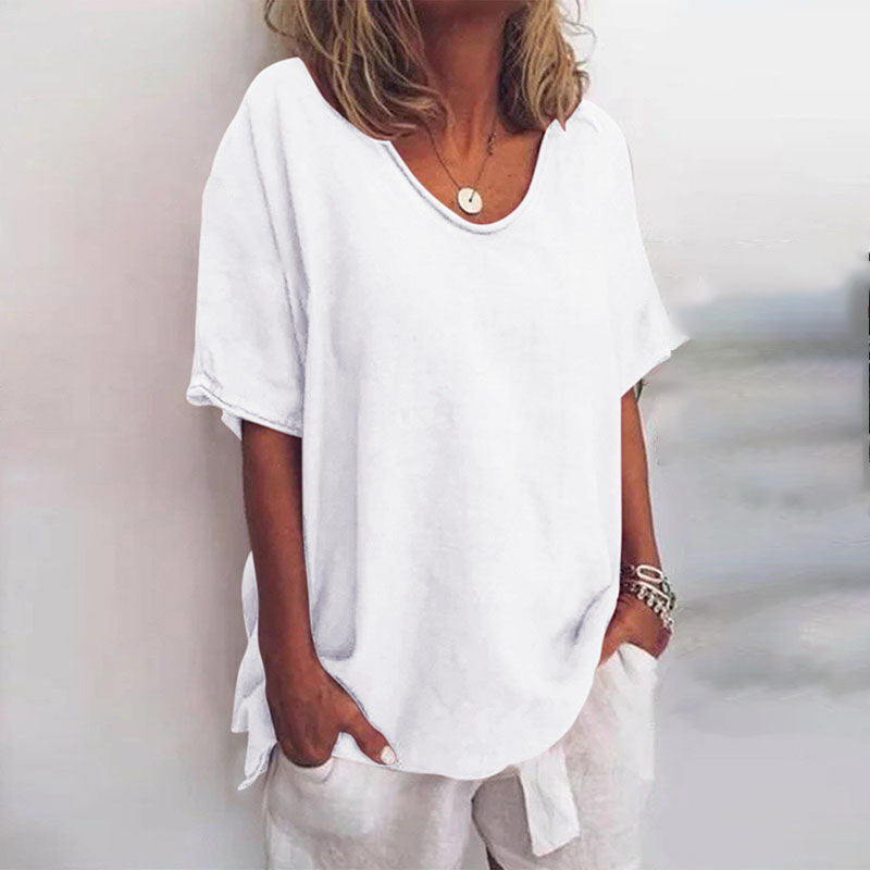 Klassieke blouse met een relaxte pasvorm voor dames | korte mouw
