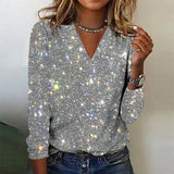 Glamora™ – Elegante Glitter Top voor Dames met Lange Mouwen