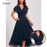 Dames V-hals uitlopende formele jurk | Midi