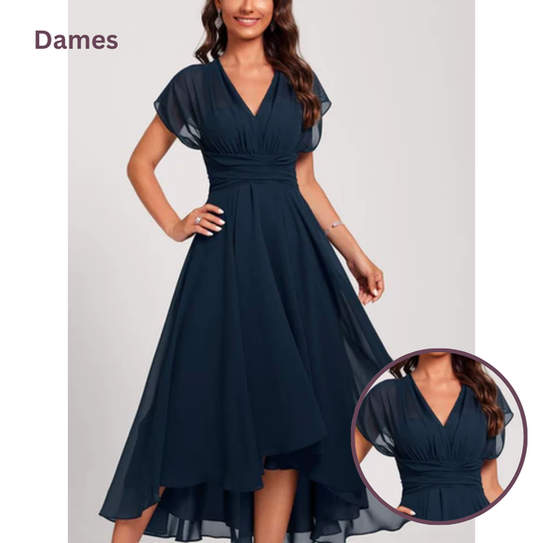 Dames V-hals uitlopende formele jurk | Midi
