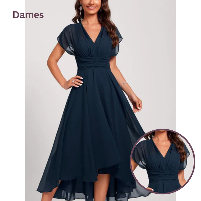 Dames V-hals uitlopende formele jurk | Midi