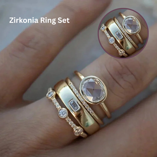 Vintage Gouden en Zirkonia Ring Set