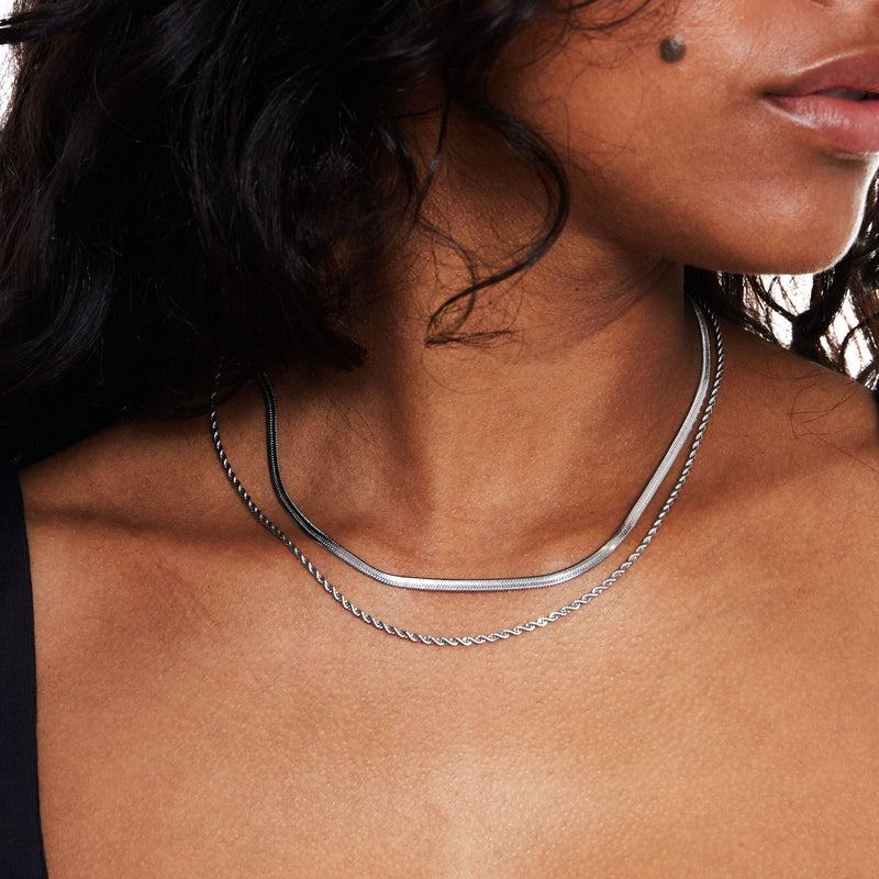 Dames Layered Ketting | Goudkleurig | Dubbele Visgraat & Gedraaide Schakel