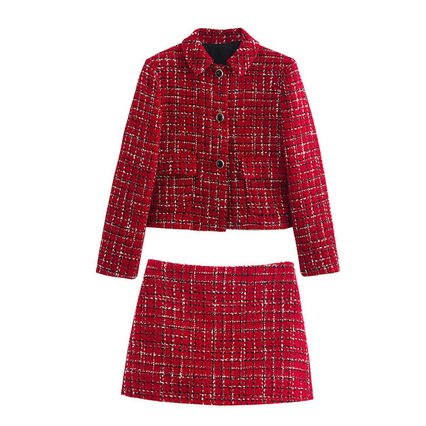Claire™ Geruite Blazer en Schort Set