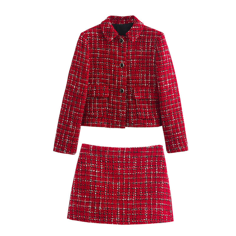 Claire™ Geruite Blazer en Schort Set