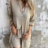 Nadine™ Set Van Shirt Met Lange Mouwen en Shorts