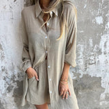 Nadine™ Set Van Shirt Met Lange Mouwen en Shorts