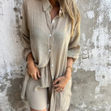 Nadine™ Set Van Shirt Met Lange Mouwen en Shorts