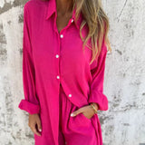 Nadine™ Set Van Shirt Met Lange Mouwen en Shorts