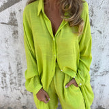Nadine™ Set Van Shirt Met Lange Mouwen en Shorts
