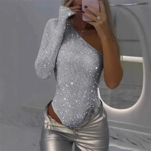 Audrey™ Eén-Schouder Pailletten Bodysuit