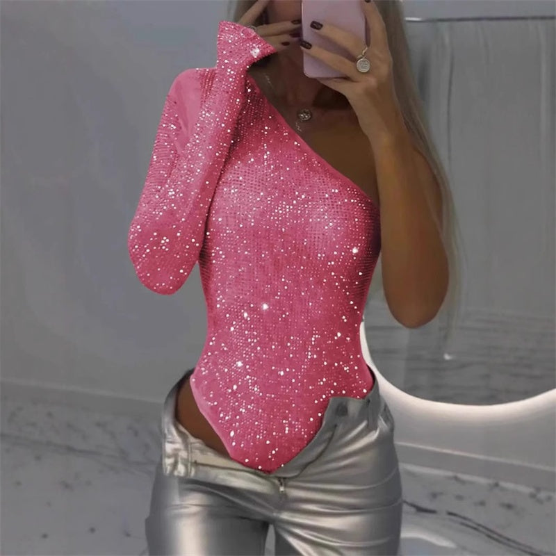 Audrey™ Eén-Schouder Pailletten Bodysuit
