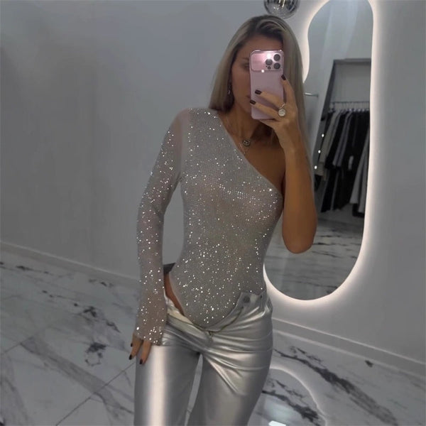 Audrey™ Eén-Schouder Pailletten Bodysuit