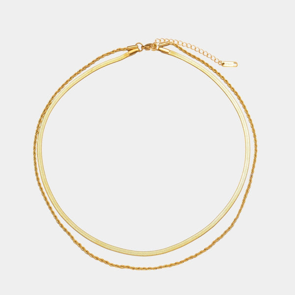 Dames Layered Ketting | Goudkleurig | Dubbele Visgraat & Gedraaide Schakel