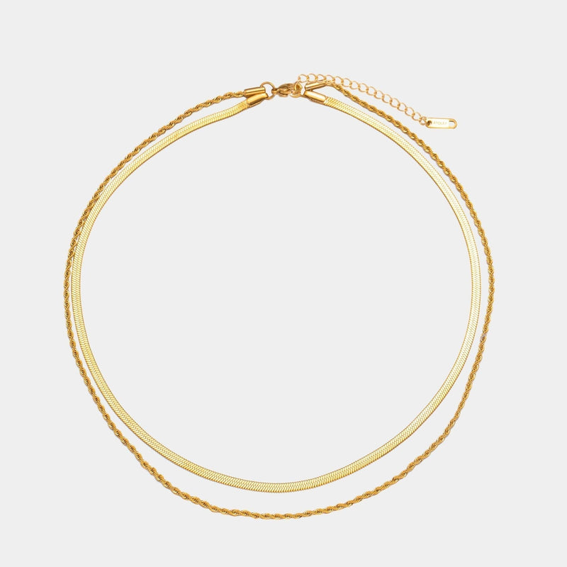 Dames Layered Ketting | Goudkleurig | Dubbele Visgraat & Gedraaide Schakel